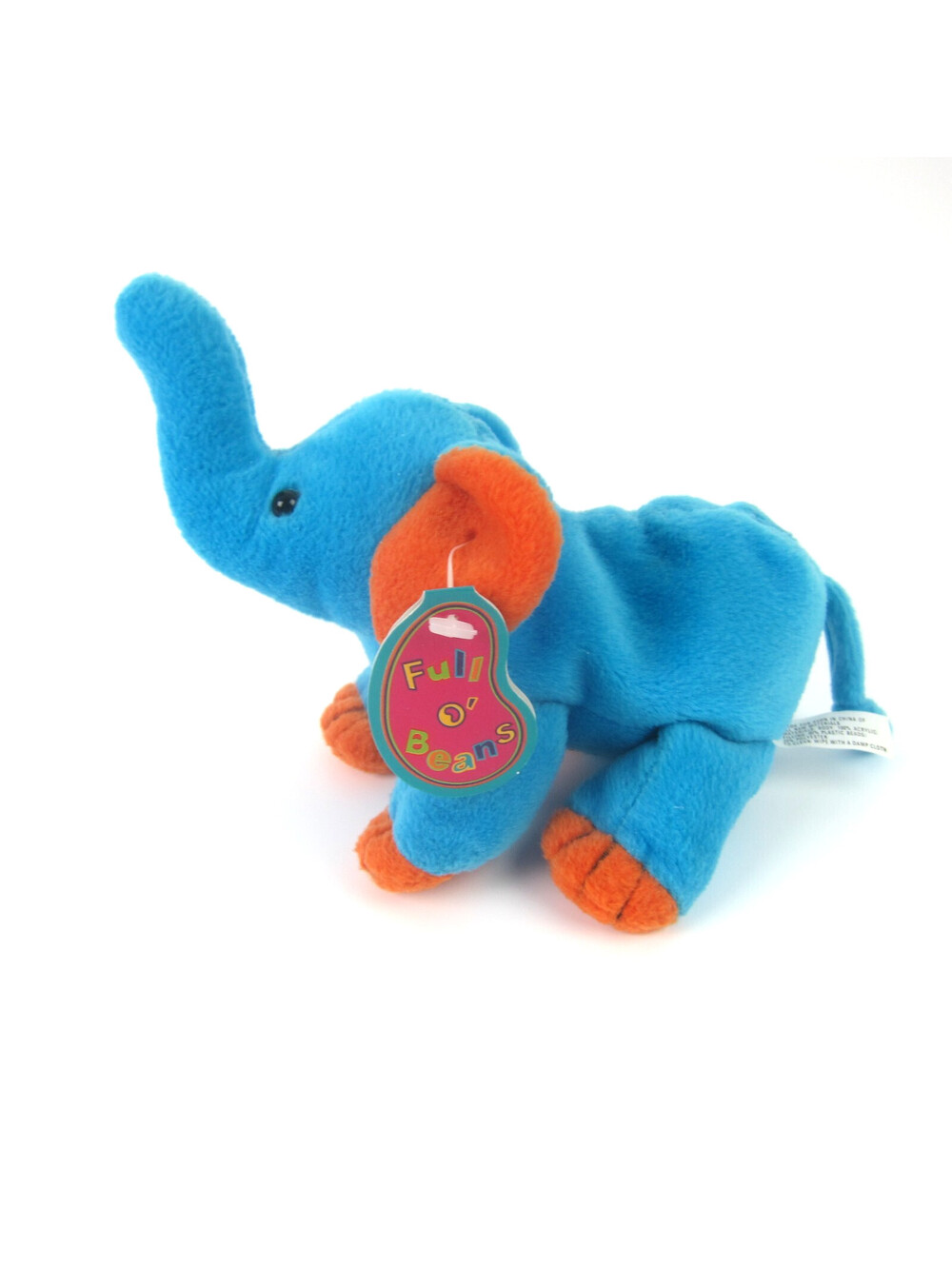 Vintage Elephant Stuffed Animal Beanie Plush Toy Blue & Orange 9.5" with Tags